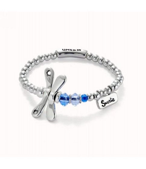 UNO de 50 Bracciale elastico con libellula placcato argento sterling Collezione Ser rebelde pul2475
