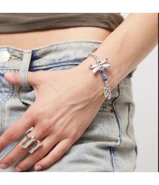 UNO de 50 Bracciale elastico con libellula placcato argento sterling Collezione Ser rebelde pul2475