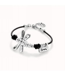 UNO de 50 Leather bracelet with sterling silver-plated dragonfly pul2479