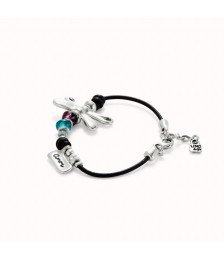UNO de 50 Leather bracelet with sterling silver-plated and crystals dragonfly pul2478