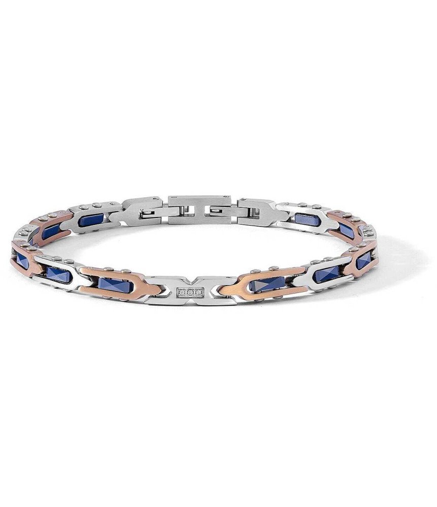 Comete bracciale UBR1287 acciaio pvd rosè ceramica blu diamanti uomo Boschi Gioielli