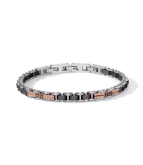 Comete Gioielli Bracciale Uomo Acciaio PVD Oro Rosé Ceramica Nera Zirconi UBR1308 Boschi Gioielli