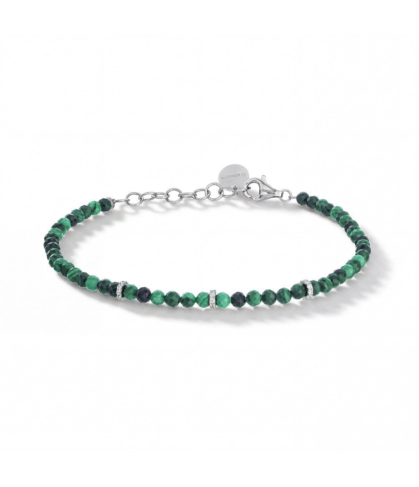 Comete bracciale uomo UBR1372 argento 925 rodiato malachite naturale e zirconi bianchi Boschi Gioielli