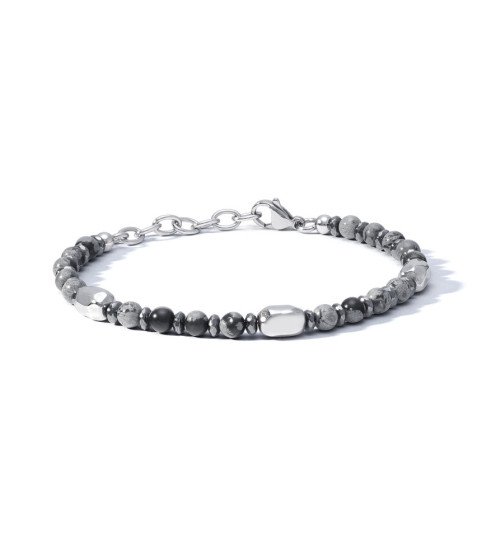 Comete bracciale uomo UBR1210 acciaio rodocrosite ematite rondelle pepite District Boschi Gioielli
