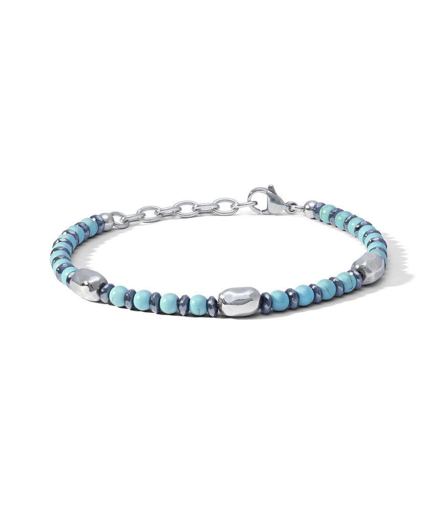 Comete bracciale uomo UBR1208 acciaio turchese ematite rondelle pepite District Boschi Gioielli