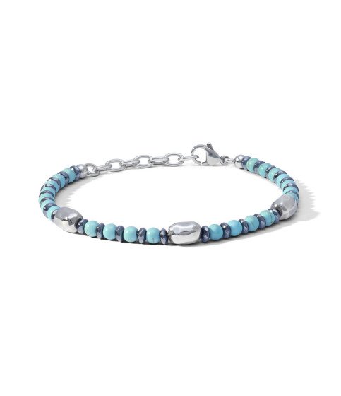 Comete bracciale uomo UBR1208 acciaio turchese ematite rondelle pepite District Boschi Gioielli