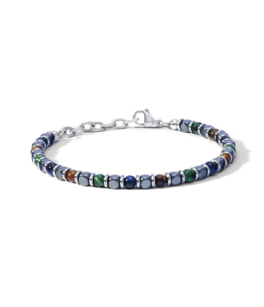 Comete bracciale uomo UBR1198 acciaio occhio di tigre malachite agata blu ematite District Boschi Gioielli
