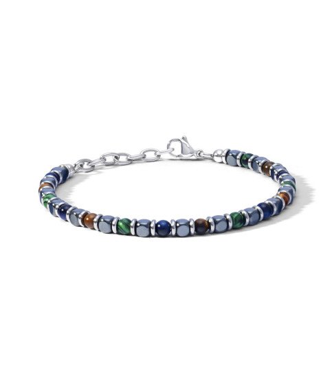 Comete bracciale uomo UBR1198 acciaio occhio di tigre malachite agata blu ematite District Boschi Gioielli