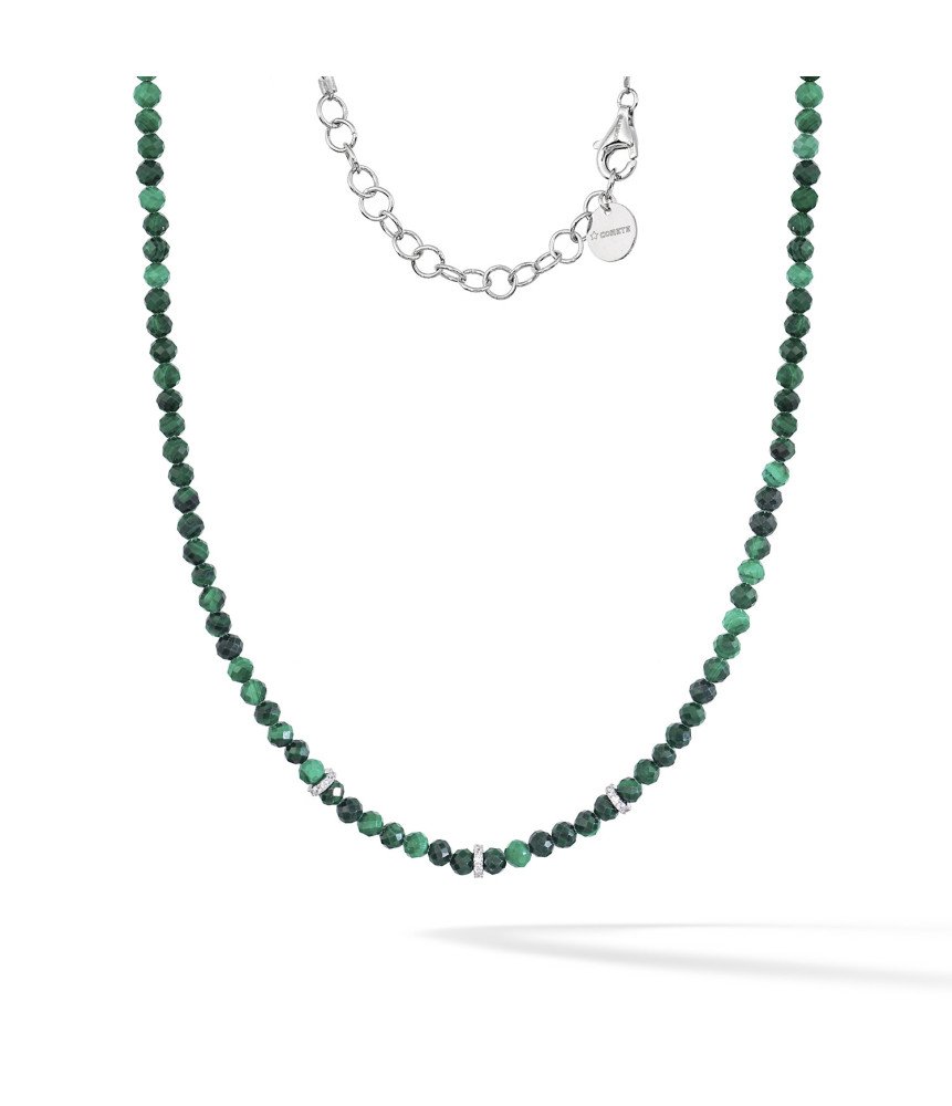 Comete girocollo uomo UGL790 argento 925 rodiato malachite naturale verde e zirconi bianchi Boschi Gioielli