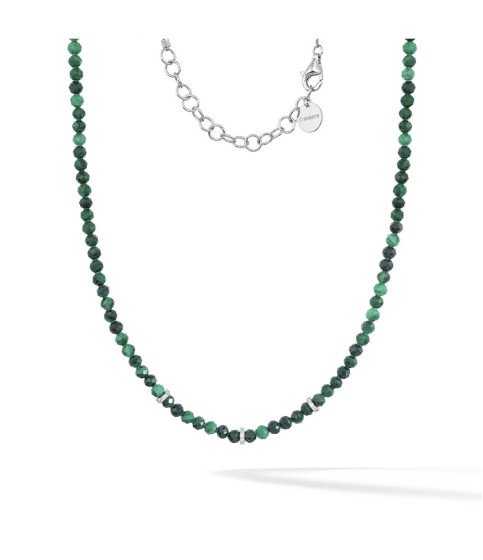 Comete girocollo uomo UGL790 argento 925 rodiato malachite naturale verde e zirconi bianchi Boschi Gioielli