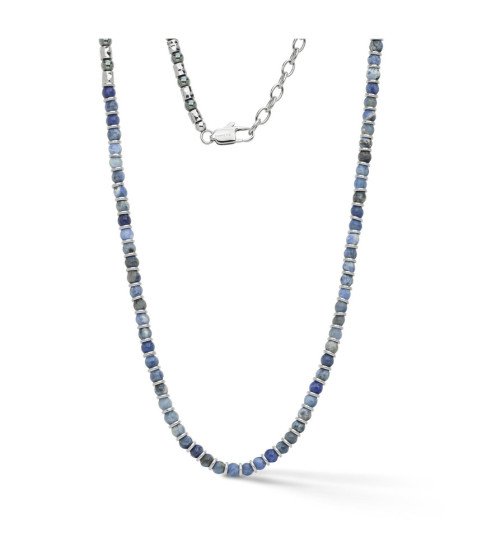 Comete girocollo uomo UGL775 acciaio sodalite blu ed ematite collezione District Boschi Gioielli